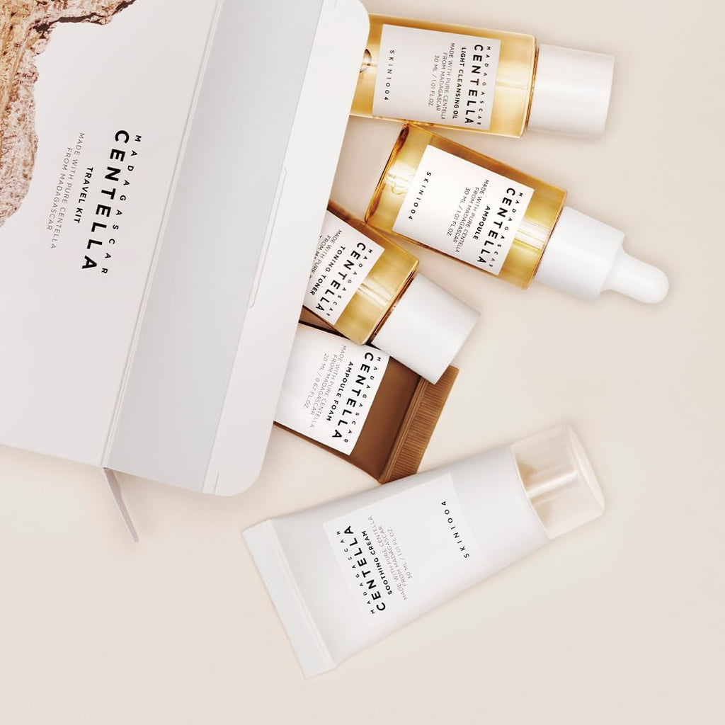 Skin1004 Madagascar Centella Travel Kit (Hidratante, Tónico, Suero, Aceite y Espuma Limpiadora)